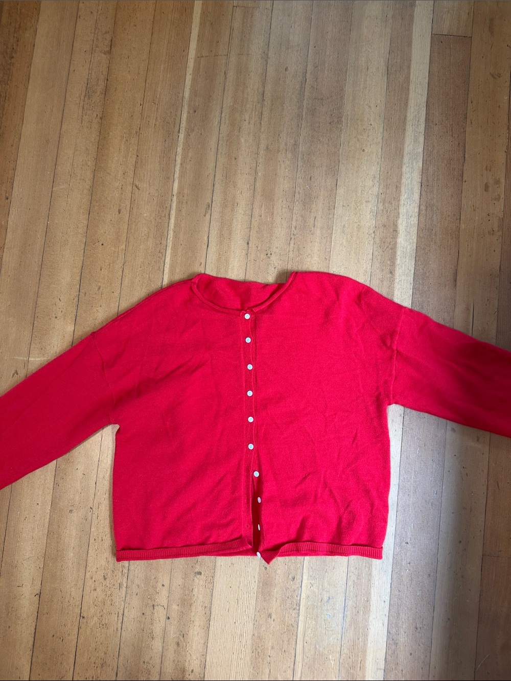 Classic Red Button-Front Women's Sweater Cardigan